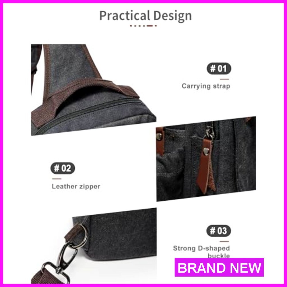 Canvas Messenger Bag Crossbody Backpack 11 Pockets Laptop Compatible Unisex - Picture 6 of 7